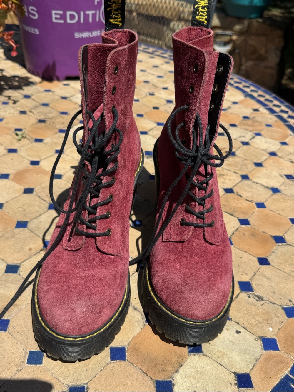 Dr. Martens Berry Velvet Lace-Up Platform Ankle Boots - Picture 2 of 5